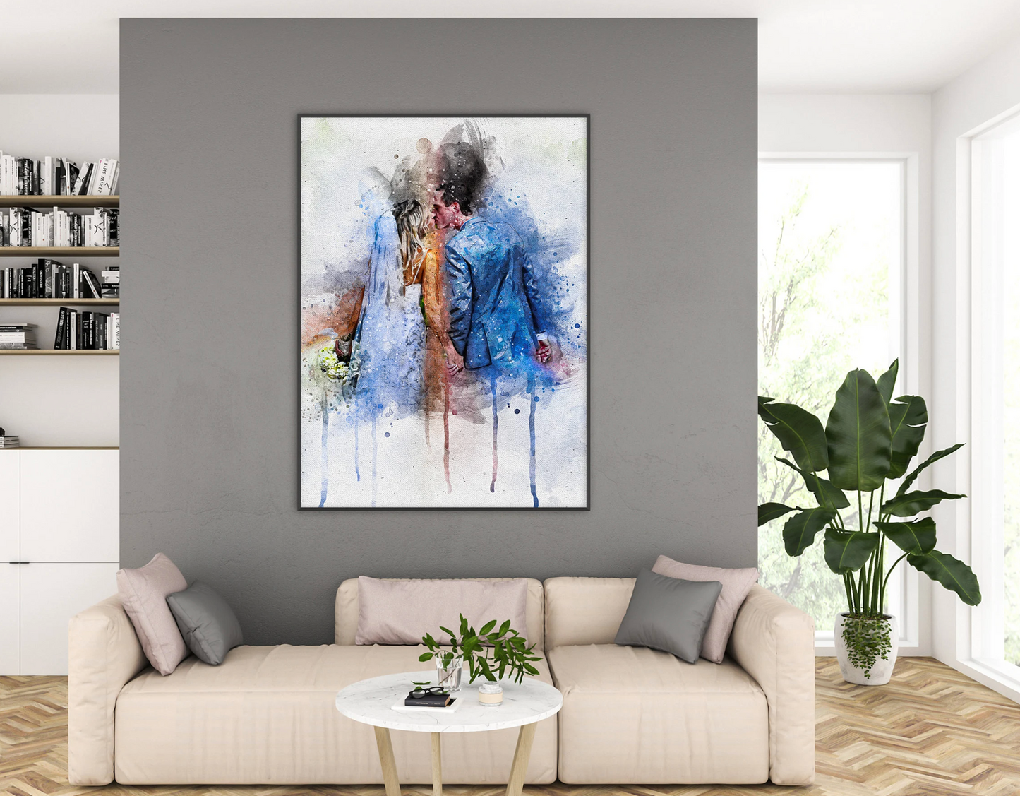 💍 Custom Digital Wedding Portrait – Personalized Watercolor-Style Artwork